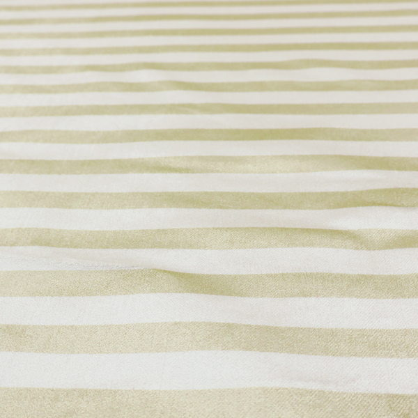 Horizontal beige and white striped fabric pattern.