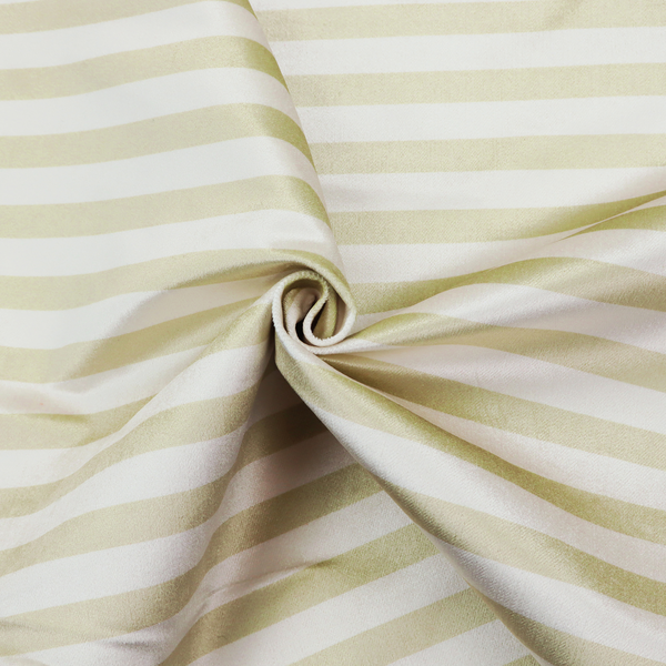 Horizontal beige and white striped fabric pattern.