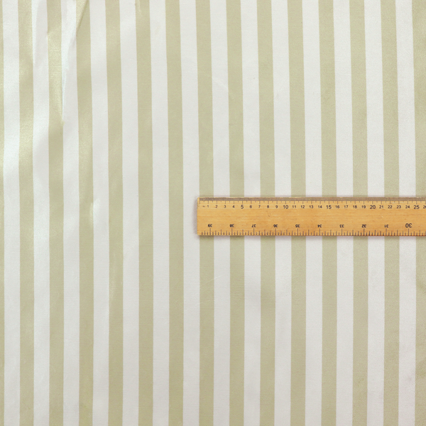 Horizontal beige and white striped fabric pattern.