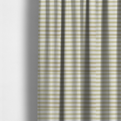 The fabric used to create these made-to-measure curtains is a horizontal beige and white striped fabric pattern.