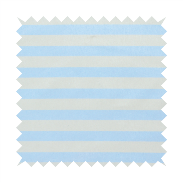 Horizontal light blue and white striped fabric pattern.