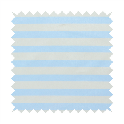 Horizontal light blue and white striped fabric pattern.