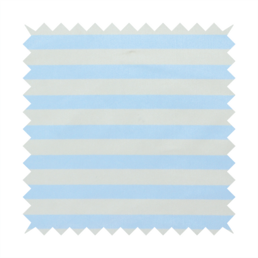 Horizontal light blue and white striped fabric pattern.