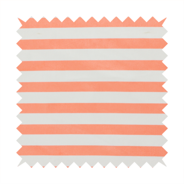 Horizontal coral and white striped fabric pattern.