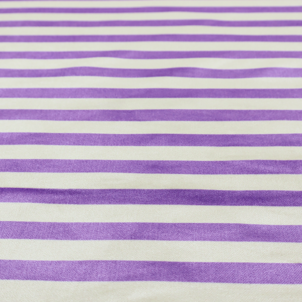 Horizontal purple and white striped fabric pattern.