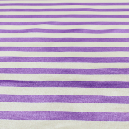 Horizontal purple and white striped fabric pattern.