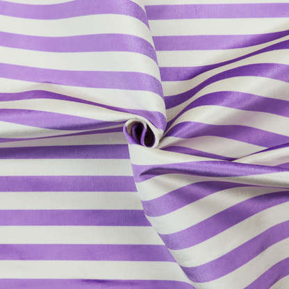 Horizontal purple and white striped fabric pattern.