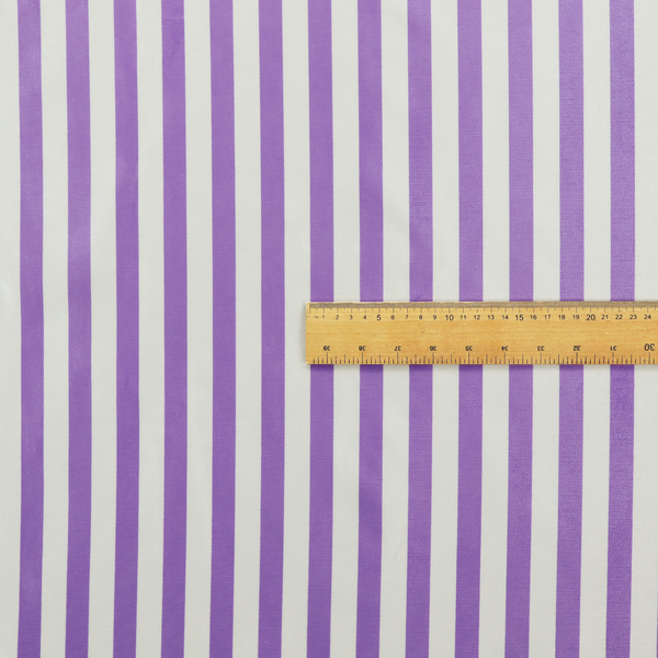 Horizontal purple and white striped fabric pattern.