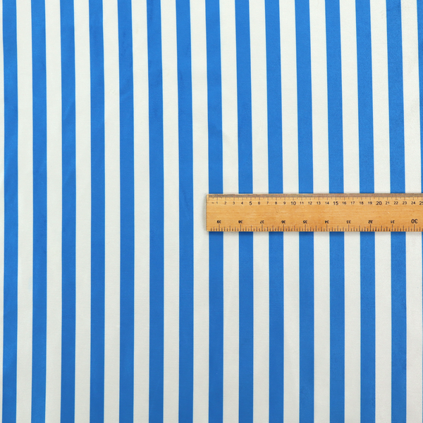 Horizontal blue and white striped fabric pattern.