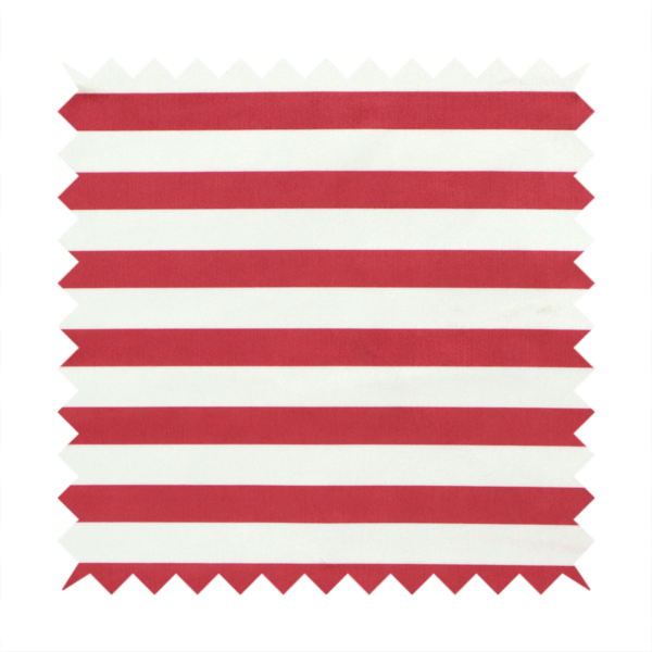Horizontal red and white striped fabric pattern.