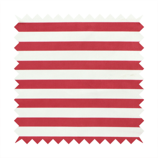 Horizontal red and white striped fabric pattern.