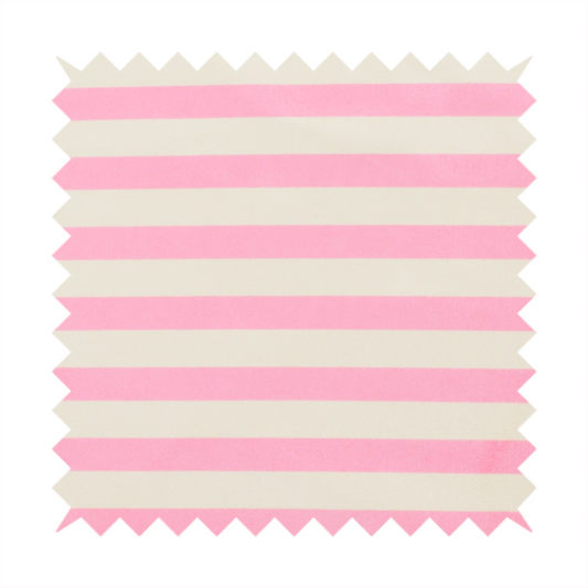 Horizontal pink and white striped fabric pattern.