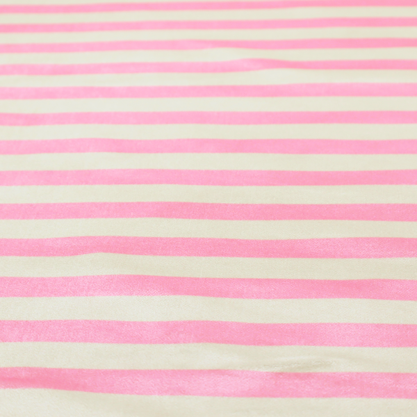 Horizontal pink and white striped fabric pattern.