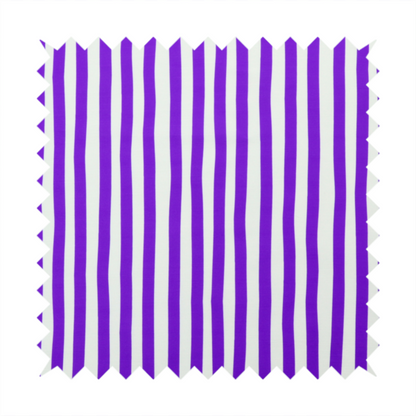 A white fabric patterned with vertical, hand-drawn purple stripes that feature a slight, organic waviness.