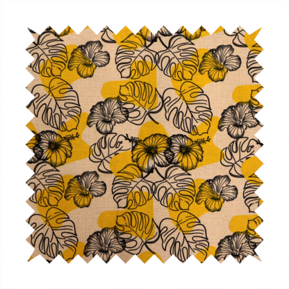 Yellow & Black Floral Pattern Print Upholstery Fabric DP-95