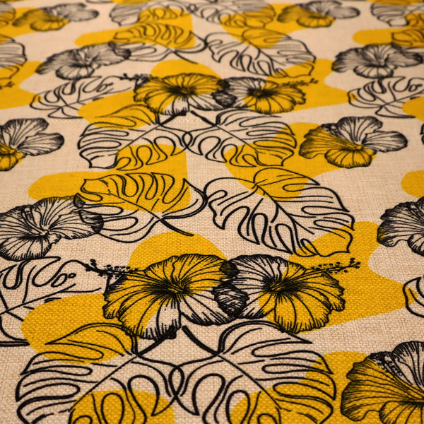 Yellow & Black Floral Pattern Print Upholstery Fabric DP-95