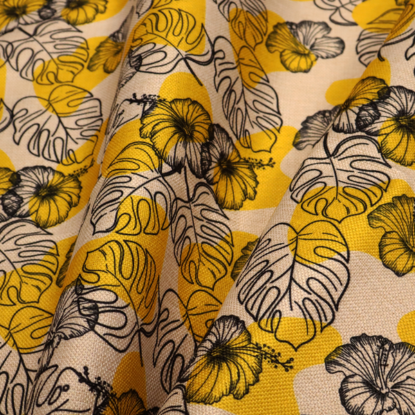 Yellow & Black Floral Pattern Print Upholstery Fabric DP-95