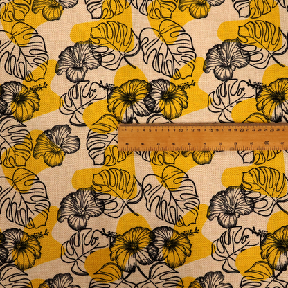 Yellow & Black Floral Pattern Print Upholstery Fabric DP-95
