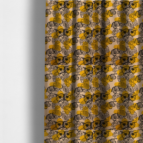Yellow & Black Floral Pattern Print Upholstery Fabric DP-95 - Made To Measure Curtains