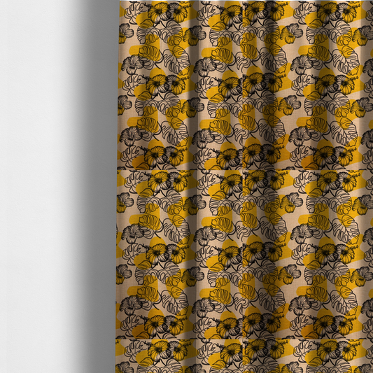 Yellow & Black Floral Pattern Print Upholstery Fabric DP-95 - Made To Measure Curtains