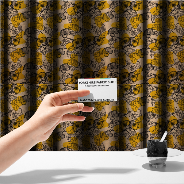 Yellow & Black Floral Pattern Print Upholstery Fabric DP-95 - Made To Measure Curtains