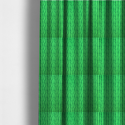 The fabric used to create these made-to-measure curtains is a playful fabric pattern featuring vertical wavy dark green stripes running across a bright green background.