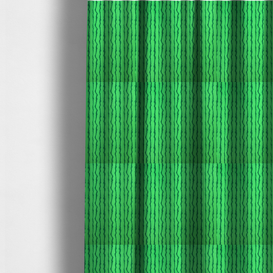 The fabric used to create these made-to-measure curtains is a playful fabric pattern featuring vertical wavy dark green stripes running across a bright green background.