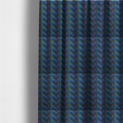 The fabric used to create these made-to-measure curtains features an intricate, dense repeating pattern of sea coral or moss-like clusters set against a deep blue background. The design is filled with detailed organic shapes rendered in various vibrant colours, including lime green, rust orange, teal, and soft pink
