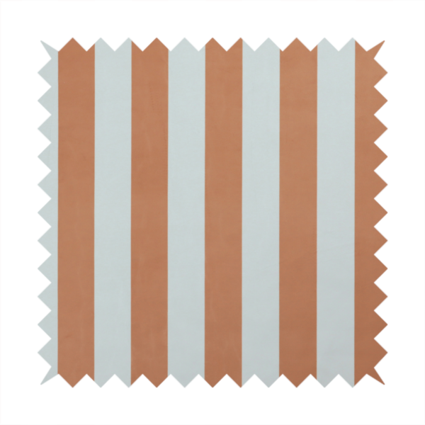 A vertically striped fabric pattern featuring alternating bands of terracotta or warm brown and white.