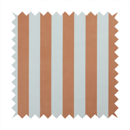 A vertically striped fabric pattern featuring alternating bands of terracotta or warm brown and white.