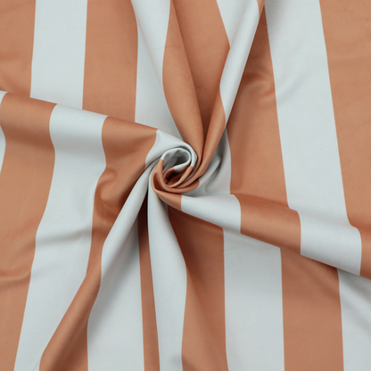 A vertically striped fabric pattern featuring alternating bands of terracotta or warm brown and white.