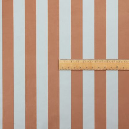 A vertically striped fabric pattern featuring alternating bands of terracotta or warm brown and white.