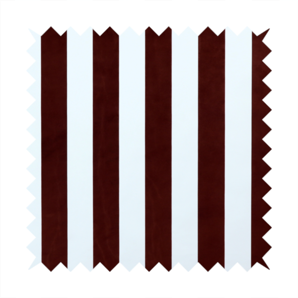 A vertically striped fabric pattern featuring alternating bands of dark brown and white.