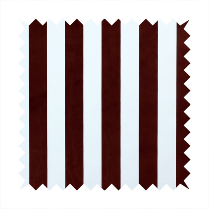 A vertically striped fabric pattern featuring alternating bands of dark brown and white.