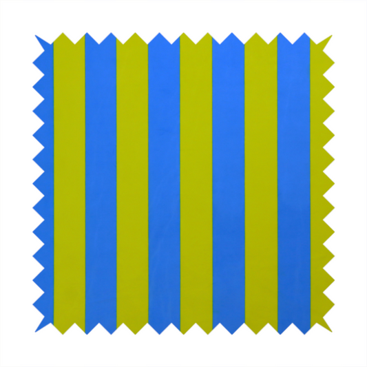 A vertically striped fabric pattern featuring alternating bands of bright yellow and blue.