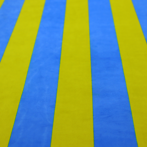 A vertically striped fabric pattern featuring alternating bands of bright yellow and blue.