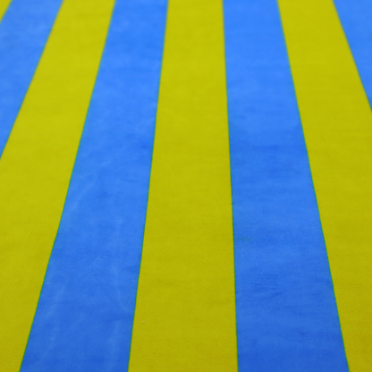 A vertically striped fabric pattern featuring alternating bands of bright yellow and blue.