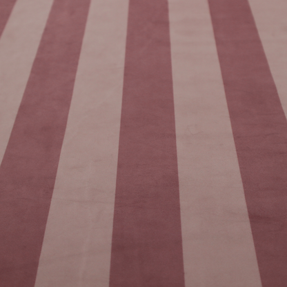 A vertically striped fabric pattern featuring alternating bands of dark dusty rose or mauve and a lighter tone.