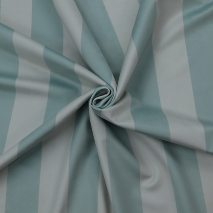 A vertically striped fabric pattern featuring alternating bands of soft blue-green or teal and white.