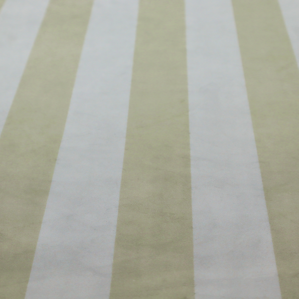 A vertically striped fabric pattern featuring alternating bands of soft sage green or cream and white.
