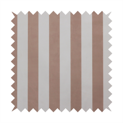 A vertically striped fabric pattern featuring alternating bands of taupe or beige and white