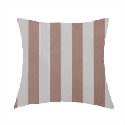 the fabric used to create this handmade cushion is a vertically striped fabric pattern featuring alternating bands of taupe or beige and white