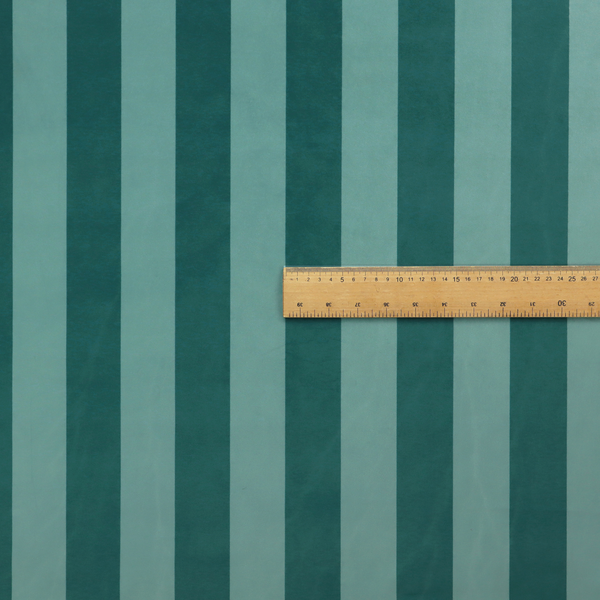 A vertically striped fabric pattern featuring alternating bands of dark teal and a lighter mint green or blue-green tone