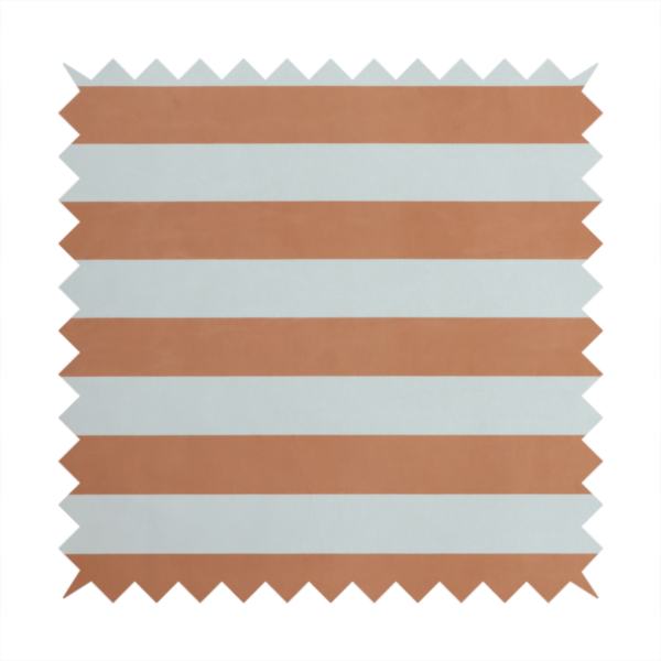 A horizontally striped fabric pattern featuring alternating bands of warm terracotta orange and white.