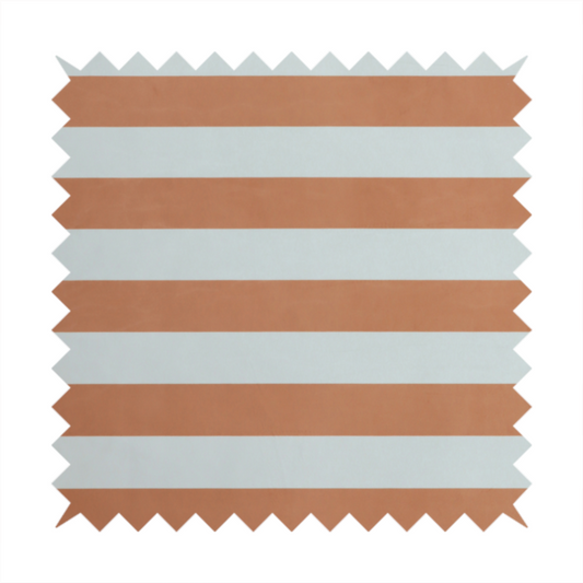 A horizontally striped fabric pattern featuring alternating bands of warm terracotta orange and white.