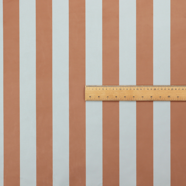 A horizontally striped fabric pattern featuring alternating bands of warm terracotta orange and white.