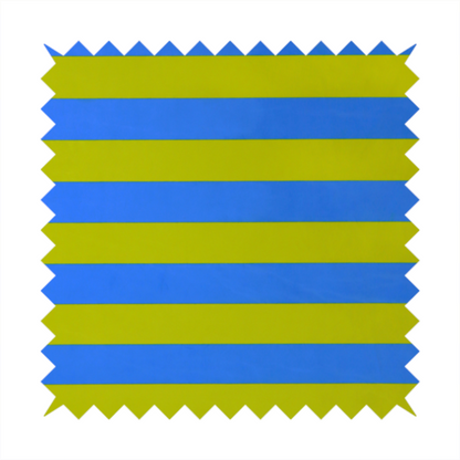 A horizontally striped fabric pattern featuring alternating bands of bright electric blue and yellow-green or lime.