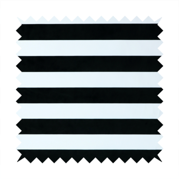 A horizontally striped fabric pattern featuring alternating bands of dark black and white.   