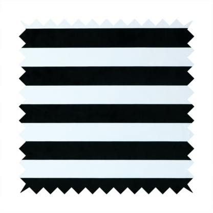 A horizontally striped fabric pattern featuring alternating bands of dark black and white.   