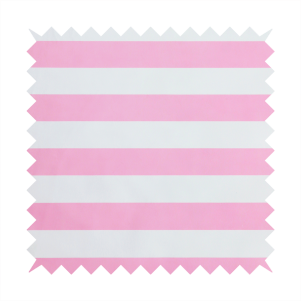A horizontally striped fabric pattern featuring alternating bands of soft pink and white.